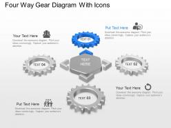 Four way gear diagram with icons powerpoint template slide