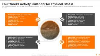 Four weeks activity calendar for physical health and fitness playbook