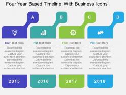 Four year based timeline with business icons flat powerpoint design