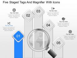 Fq five staged tags and magnifier with icons powerpoint template