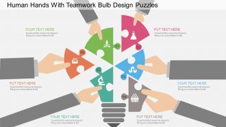Fr human hands with teamwork bulb design puzzles flat powerpoint design
