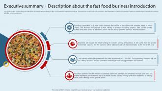 Franchisee Business Plan Executive Summary Description About The Fast Food Business BP SS