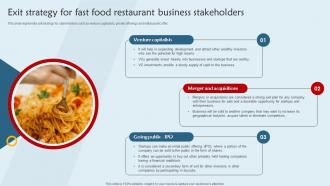 Franchisee Business Plan Exit Strategy For Fast Food Restaurant Business Stakeholders BP SS