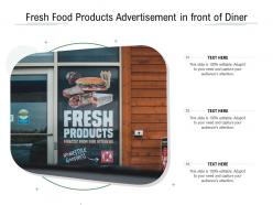 Fresh food products advertisement in front of diner