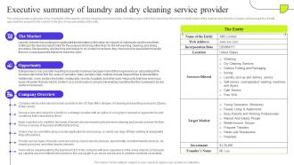 Fresh Laundry Service Executive Summary Of Laundry And Dry Cleaning Service Provider BP SS