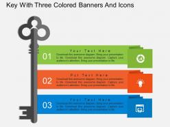 Fs key with three colored banners and icons flat powerpoint design