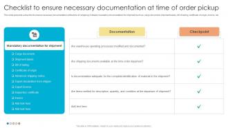 Fulfillment Center Optimization Checklist To Ensure Necessary Documentation At Time Of Order Pickup