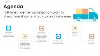 Fulfillment Center Optimization Plan To Streamline Shipment Pickup And Deliveries Complete Deck Graphical Impactful