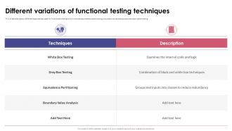 Functional Testing Different Variations Of Functional Testing Techniques