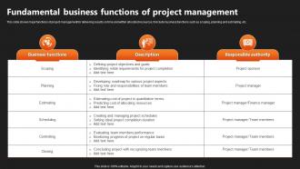 Fundamental Business Functions Of Project Management