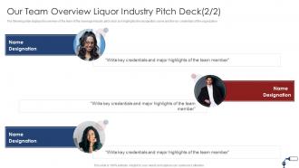 Funding Pitch Deck For Liquor Industry Our Team Overview Liquor Industry Pitch Deck