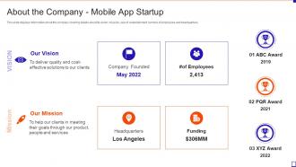 Fundraising Pitch Deck For Mobile App Startup About The Company Mobile App Startup