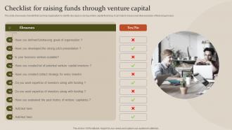 Fundraising Strategy To Raise Capita Checklist For Raising Funds Through Venture Capital