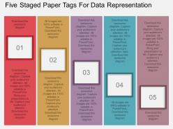 Fv five staged paper tags for data representation flat powerpoint design