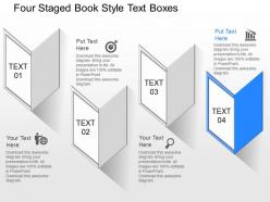 Fy four staged book style text boxes powerpoint template
