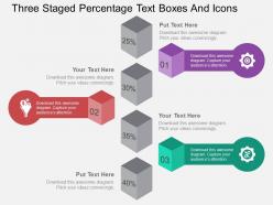 Fy three staged percentage text boxes and icons flat powerpoint design
