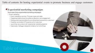 G119 Table Of Contents For Hosting Experiential Events To Promote Business And Engage MKT SS V