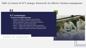 G121 Table Of Content For ICT Strategic Framework For Effective Business Management Strategy SS V