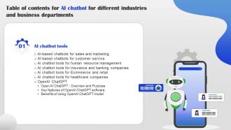 G122 Table Of Contents For AI Chatbot For Different Industries And Business Departments AI SS