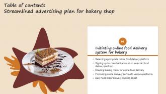 G136 Table Of Contents Streamlined Advertising Plan For Bakery Shop