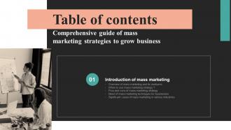 G138 Table Of Contents Comprehensive Guide Of Mass Marketing Strategies To Grow Business MKT SS V