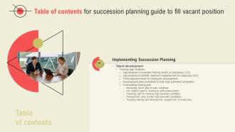 G139 Table Of Contents For Succession Planning Guide To Fill Vacant Position