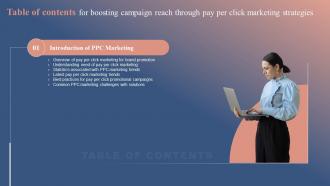 G148 Table Of Contents For Boosting Campaign Reach Through Pay Per Click Marketing Strategies MKT SS V