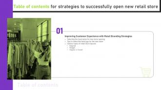 G151 Table Of Contents For Strategies To Successfully Open New Retail Store