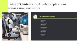 G184 Table Of Contents For AI Robot Applications Across Various Industries AI SS