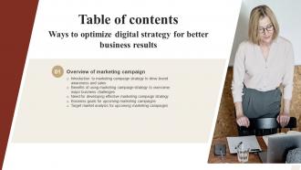 G188 Table Of Contents Ways To Optimize Digital Strategy For Better Business Results Strategy SS V