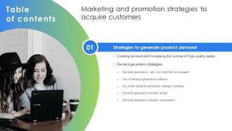 G27 Table Of Contents Marketing And Promotion Strategies To Acquire Customers