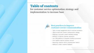 G34 Table Of Contents For Customer Service Optimization Strategy And Implementation To Increase Base