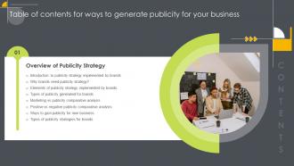 G47 Table Of Contents For Ways To Generate Publicity For Your Business Strategy SS