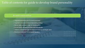 G53 Table Of Contents For Guide To Develop Brand Personality Ppt Powerpoint Presentation File