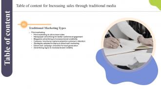 G74 Table Of Content For Increasing Sales Through Traditional Media Ppt Powerpoint Presentation File