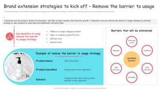 G9 Brand Extension Strategies To Kick Off Remove The Barrier To Usage Ppt Elements