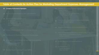 G9 Table Of Contents For Action Plan For Marketing Department Expenses Management