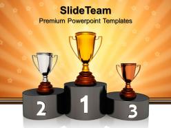 Game of strategy templates podium with golden trophy winner success sales ppt slides powerpoint