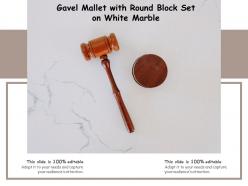 Gavel mallet with round block set on white marble