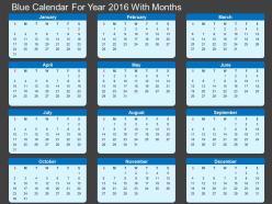 Gc blue calendar for year 2016 with months flat powerpoint design