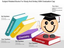 Gc subject related books for study and smiley with graduation cap powerpoint template