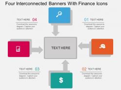 Gd four interconnected banners with finance icons flat powerpoint design