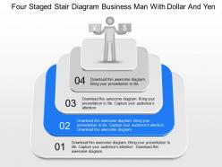 Ge four staged stair diagram business man with dollar and yen powerpoint template