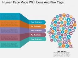 Ge human face made with icons and five tags flat powerpoint design