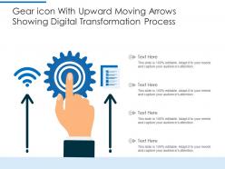 Gear icon with upward moving arrows showing digital transformation process