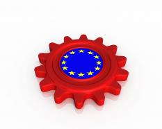 Gear shaped european flag stock photo