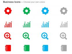 Gears bar graph magnifier record ppt icons graphics