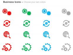 Gears globe magnifier process control ppt icons graphics
