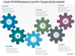 Gears with business icons for target achievement flat powerpoint design