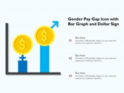 Gender pay gap icon with bar graph and dollar sign